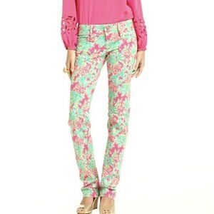 Lilly Pulitzer Worth Straight Leg Jeans Spike the Punch Floral Print Pink Size 8
